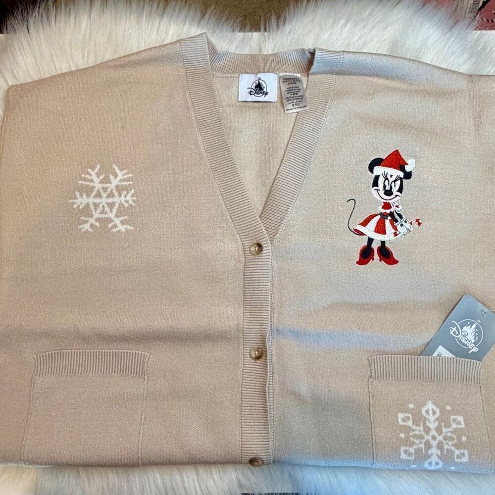 Minnie Mouse Holiday Cardigan Women Medium NWT 2023 SEALED Disney Parks XMAS